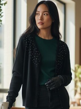 Debbie Morgan Black Embellished Button-Front Cardigan